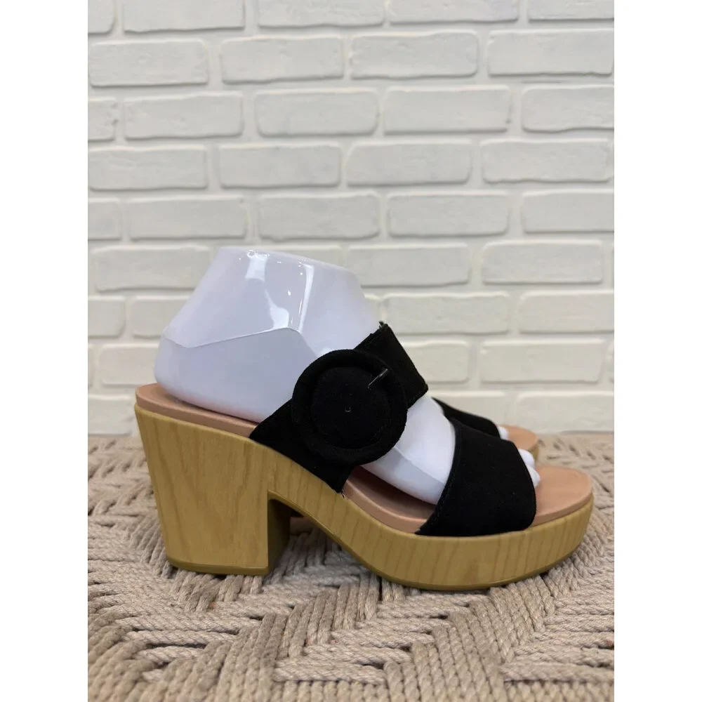 Dr. Scholl's Bayside Platform Sandals Black Suede-Look Size 7.5